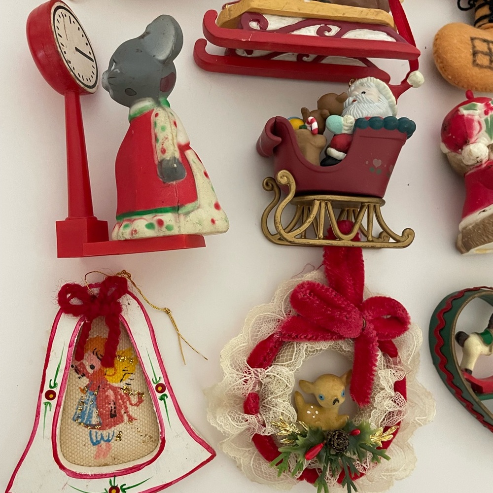 Vintage 1970s/1980s Wood and Felt Christmas Ornament Lot Kid Theme - Picture 3 of 9